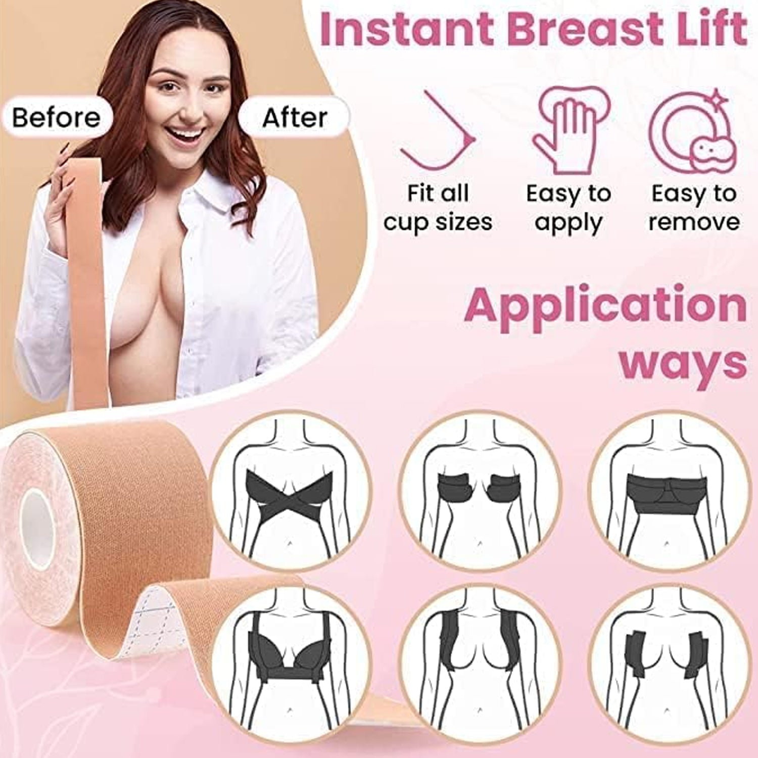 Boob Tape with Nipple Covers: Cotton, Breathable, Lift & Support (5m, 10 Pairs) Boob Tape with Nipple Covers: Cotton, Breathable, Lift & Support (5m, 10 Pairs)